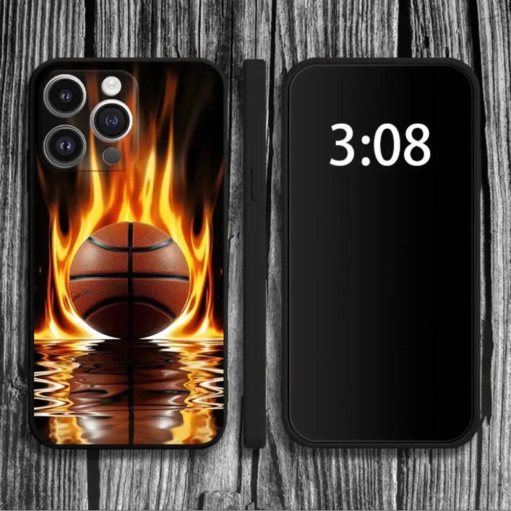 Apple iPhone Phone Case Black TPU Basketball with Flames
